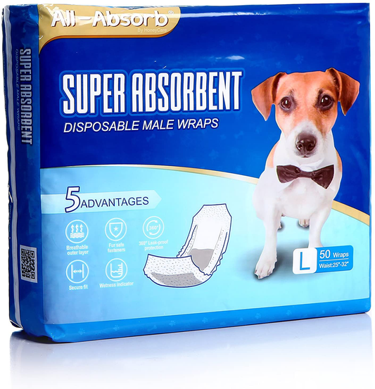 All-Absorb A24 Male Dog Wrap, 50 Count, Large Animals & Pet Supplies > Pet Supplies > Dog Supplies > Dog Diaper Pads & Liners All-Absorb   
