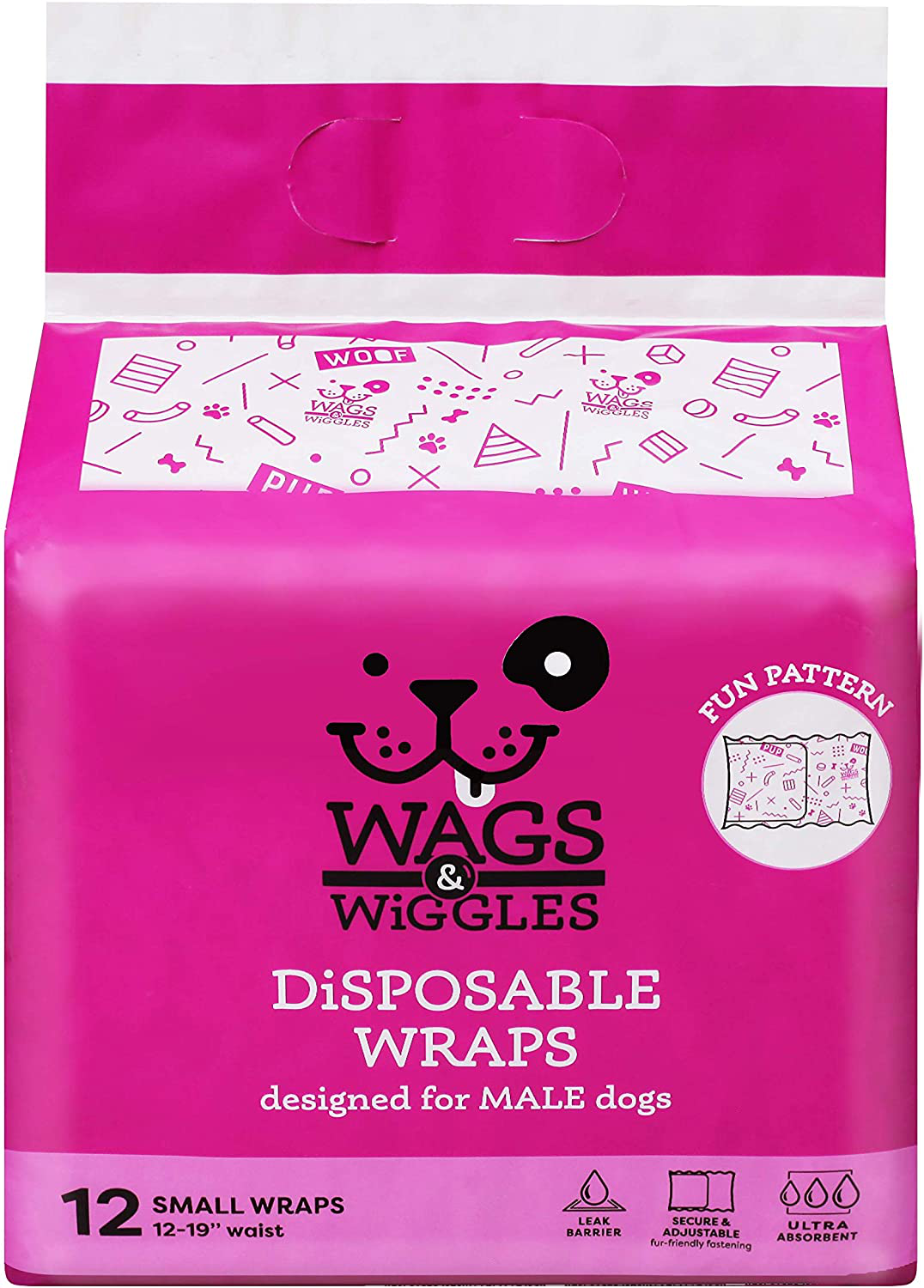 Wags & Wiggles Dog Diapers - Doggie Diapers for Female Dogs and Male Dogs-Doggy Diapers from Wags and Wiggles-Disposable Dog Diapers for All Sized Dogs, Diapers for Pets, Dog Wraps Animals & Pet Supplies > Pet Supplies > Dog Supplies > Dog Diaper Pads & Liners Fetch for Pets Male Dog Wraps Small 