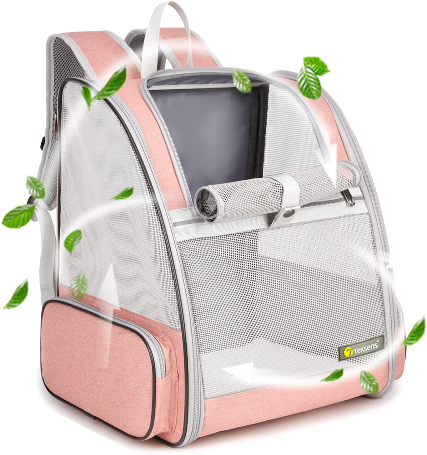 Texsens Pet Backpack Carrier for Small Cats Dogs | Ventilated Design, Safety Straps, Buckle Support, Collapsible | Designed for Travel, Hiking, Walking & Outdoor Use Animals & Pet Supplies > Pet Supplies > Small Animal Supplies > Small Animal Treats Texsens Mesh Pink  