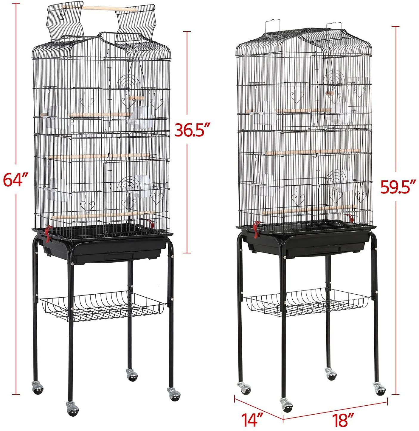 Topeakmart Open Play Top Large Parakeet Bird Cage for Small Birds Parrots Budgies Finches Canaries Lovebirds Metal Bird Cage with Rolling Stand Animals & Pet Supplies > Pet Supplies > Bird Supplies > Bird Cages & Stands Topeakmart   