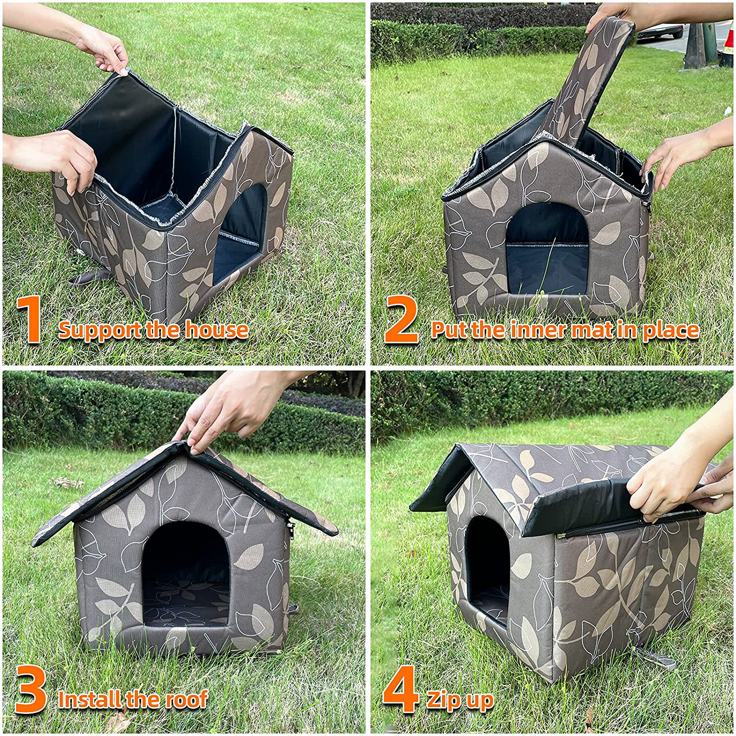 KUDES Cat House with Removable Cushion, Four Season Pet Nest Kitty Shelter with Waterproof Canvas Roof, Washable and Foldable Feral Cat Kennel Cave House Small Dog Tent Cabin for Indoor Outdoor Animals & Pet Supplies > Pet Supplies > Dog Supplies > Dog Houses KUDES   