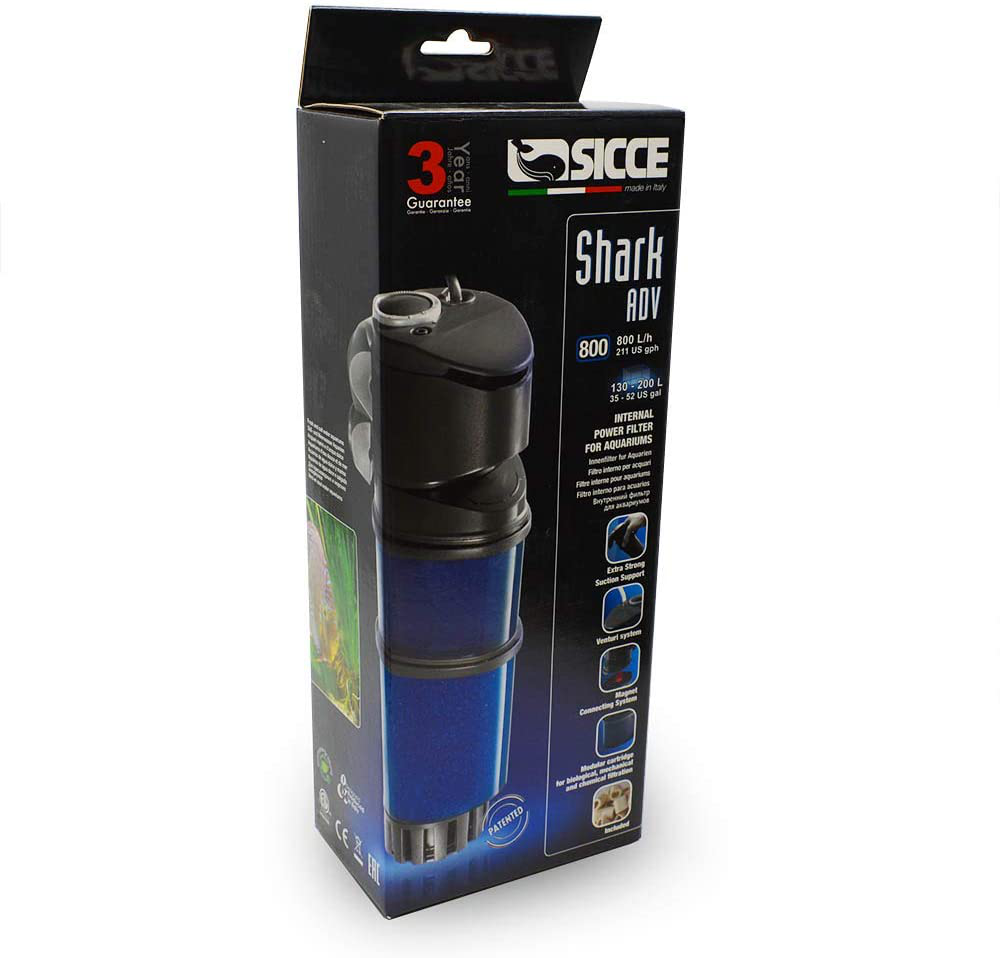 SICCE Shark ADV 800 Internal Filter, Freshwater and Saltwater Application, for Submerged Use|211 GPH Animals & Pet Supplies > Pet Supplies > Fish Supplies > Aquarium Filters Sicce   