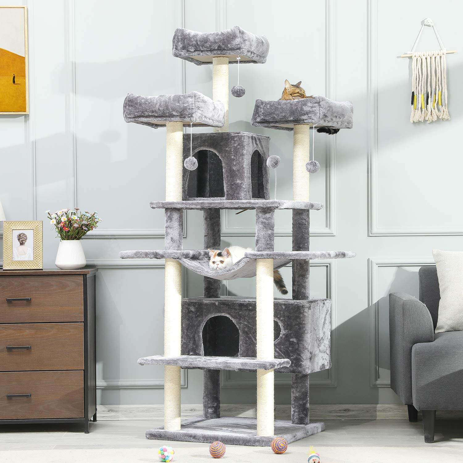 Msmask Cat Tree for Large Cats XXL,69 Inches Cat Tower Condo Full Sisal-Covered Scratching Post 3 Platforms, Big Cats Furniture Kitten Activity Center with Hammock Hanging Ball Animals & Pet Supplies > Pet Supplies > Cat Supplies > Cat Furniture MSmask   