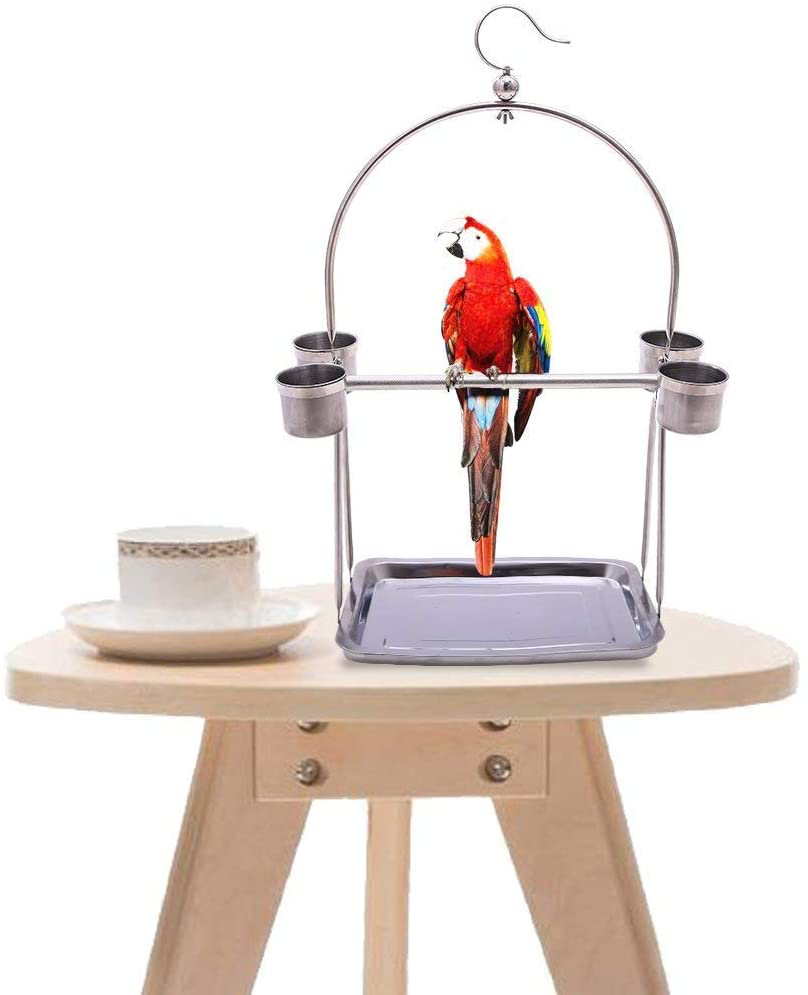 Bird Platform Playground Stainless Steel Perch Gym Stand with Food Bowls for Parrot Macaw African Grey Budgies Parakeet Conure Cage Exercise Toy Animals & Pet Supplies > Pet Supplies > Bird Supplies > Bird Gyms & Playstands Wontee   