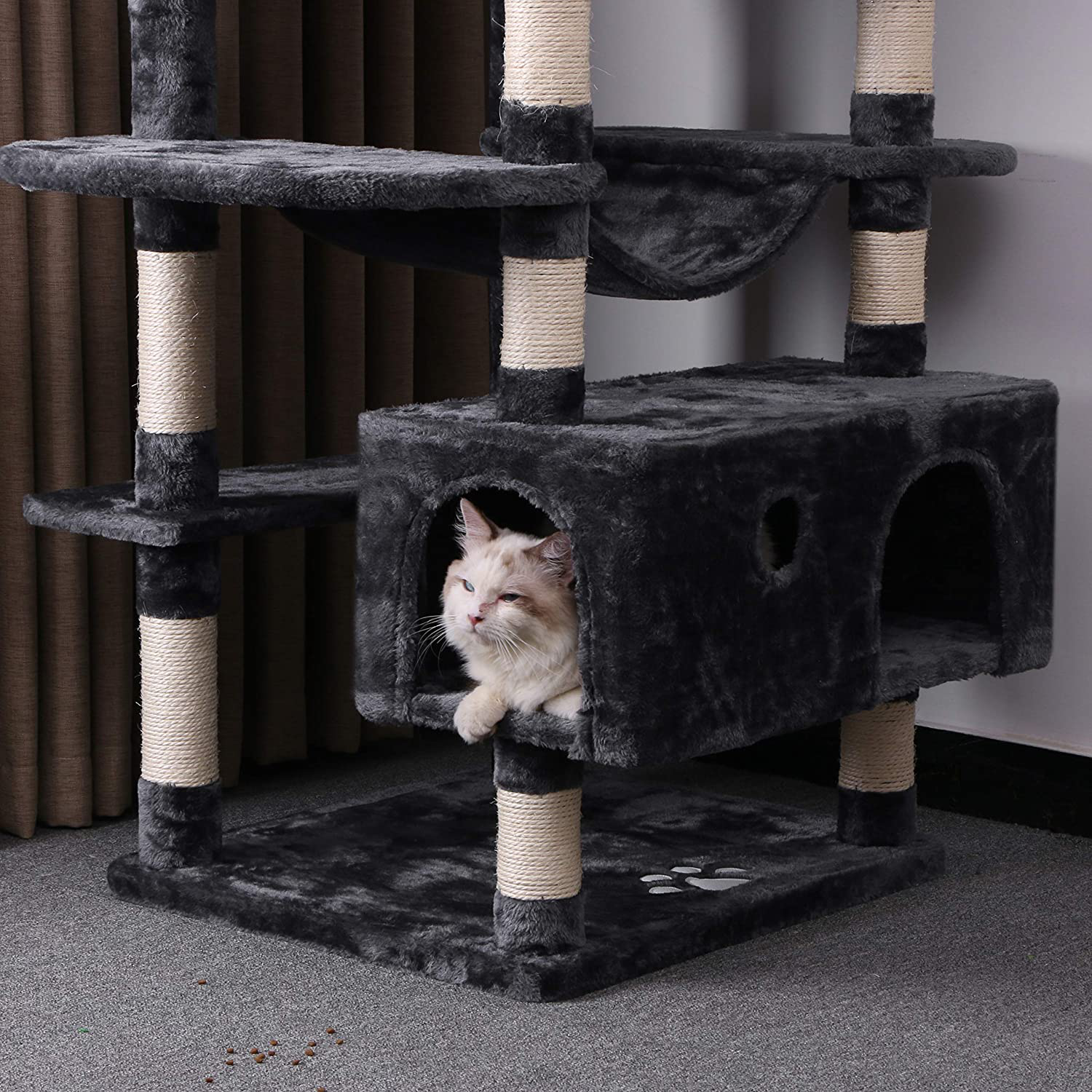 Bewishome cat tree condo furniture kitten activity tower pet kitty play house top with scratching posts perches hammock mmj01