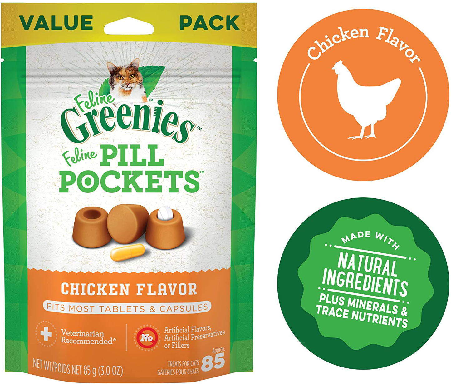 FELINE GREENIES Pill Pockets Natural Cat Treats, Chicken Flavor Animals & Pet Supplies > Pet Supplies > Cat Supplies > Cat Treats Greenies   