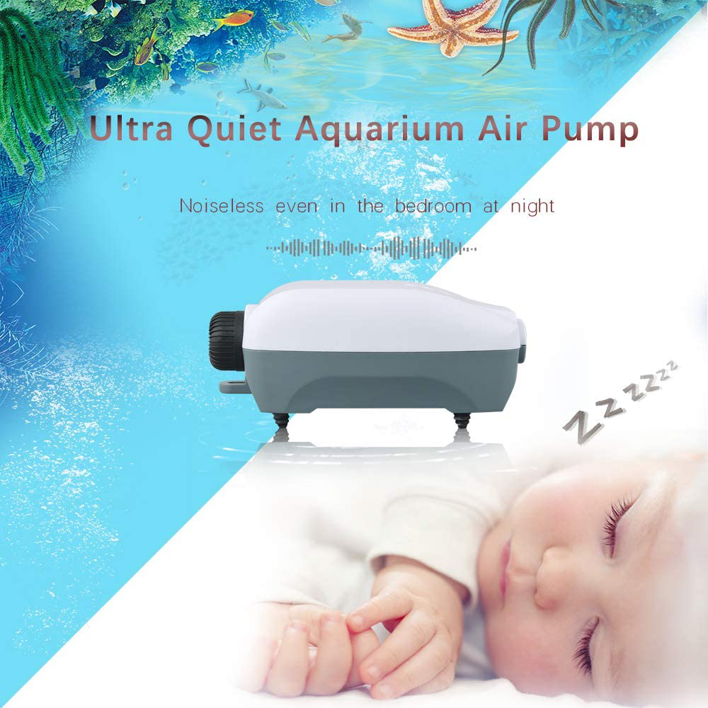 HITOP Dual Outlet Aquarium Air Pump Whisper Adjustable Fish Tank Aerator  Quiet Oxygen Pump with Accessories for 20 to 100 Gallon (2 outlets)