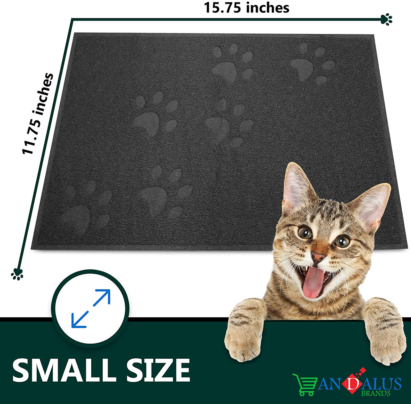 ANDALUS Cat Litter Mat - Kitty Litter Trapping Mat for Litter Boxes - Kitty Litter Mat to Trap Mess, Scatter Control - Washable Indoor Pet Rug and Carpet - Grey, Small (15.75" X 11.75") Animals & Pet Supplies > Pet Supplies > Cat Supplies > Cat Litter Box Mats ANDALUS BRANDS   