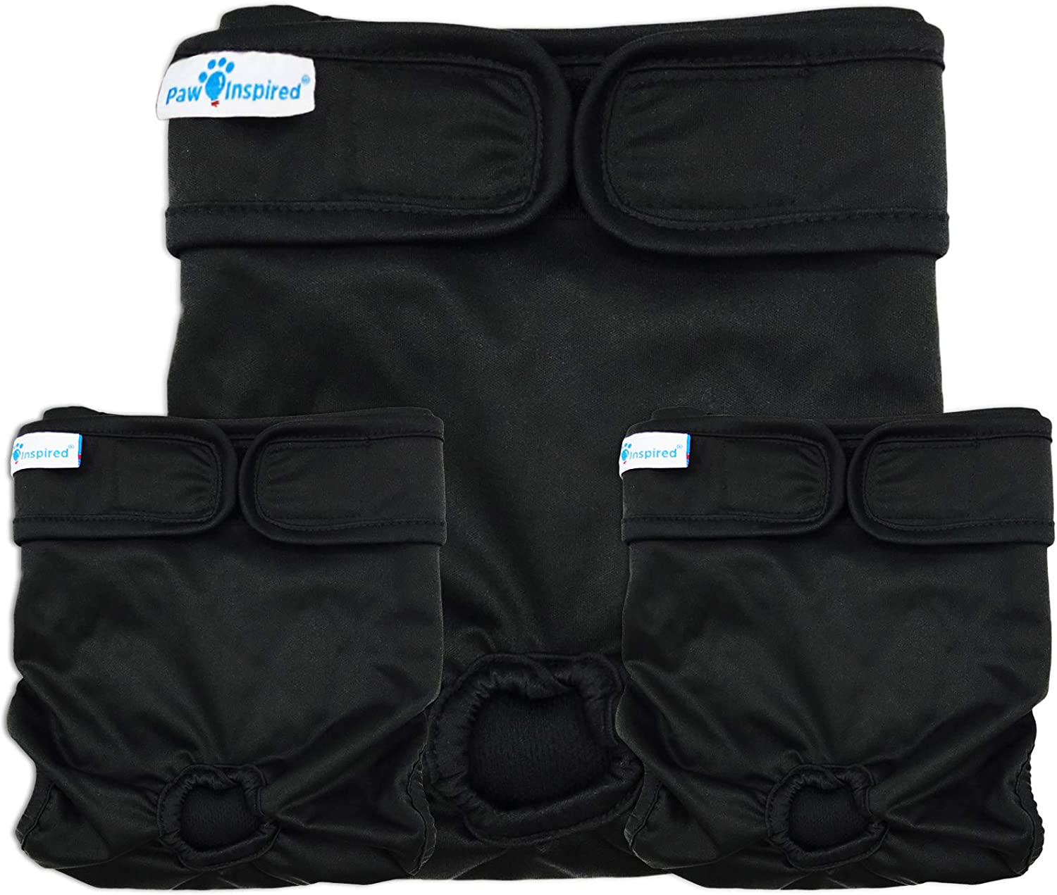 Paw Inspired Washable Dog Diapers | Reusable Dog Diapers | Washable Female Dog Diapers | Cloth Dog Diapers for Dogs in Heat, or Dog Incontinence Diapers Animals & Pet Supplies > Pet Supplies > Dog Supplies > Dog Diaper Pads & Liners Paw Inspired Black (Black Lining) Small (3 ct.) 