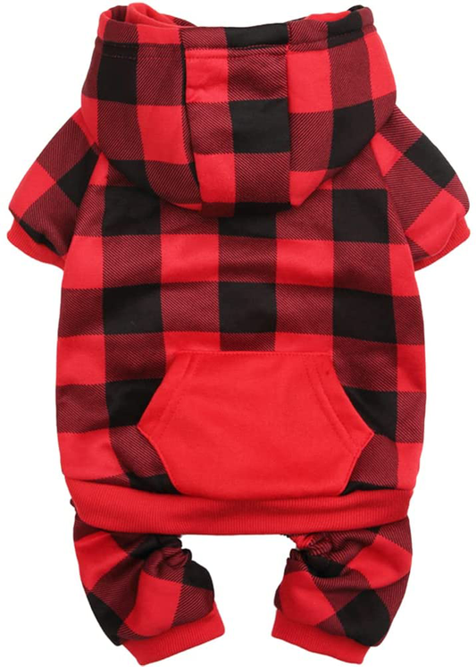 PUPTECK Christmas Plaid Dog Hoodie - Soft Warm Pet Sweaters Dog Fleece Lining Vest Clothes with Hat for Small Medium Dogs Autumn and Witner Wearing Animals & Pet Supplies > Pet Supplies > Dog Supplies > Dog Apparel PUPTECK Red Plaid M(Chest Girth 15", Neck Girth 11") 