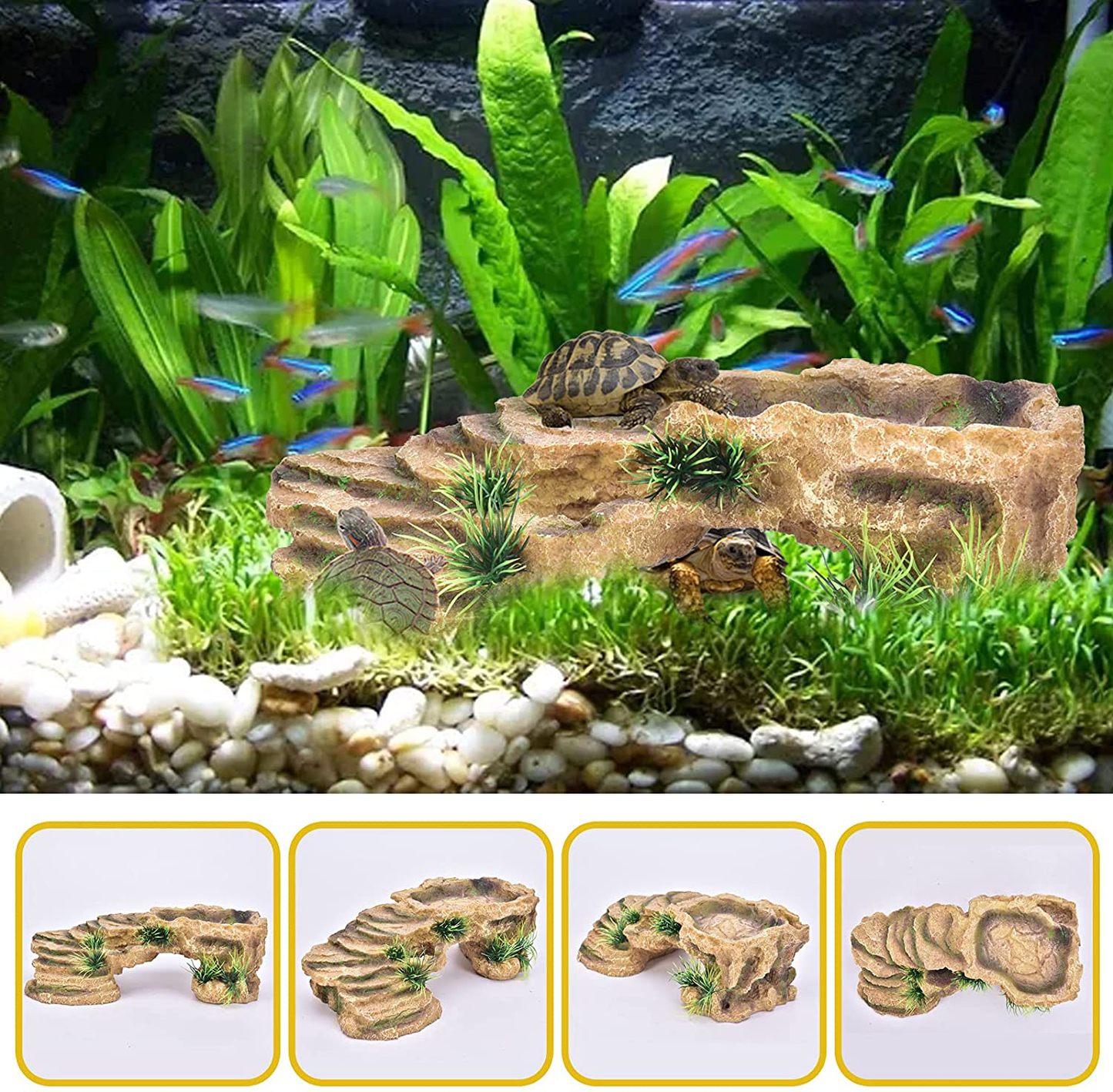 Turtle Basking Platform, Resin Dock Resting Rectangular Aquarium Turtle Tank Decorations, Reptile Habitat Accessories, Reptile Hide Floating Ledge Resting Terrace for Bearded Dragon, Newts, Lizard Animals & Pet Supplies > Pet Supplies > Small Animal Supplies > Small Animal Habitat Accessories Panghuhu88   