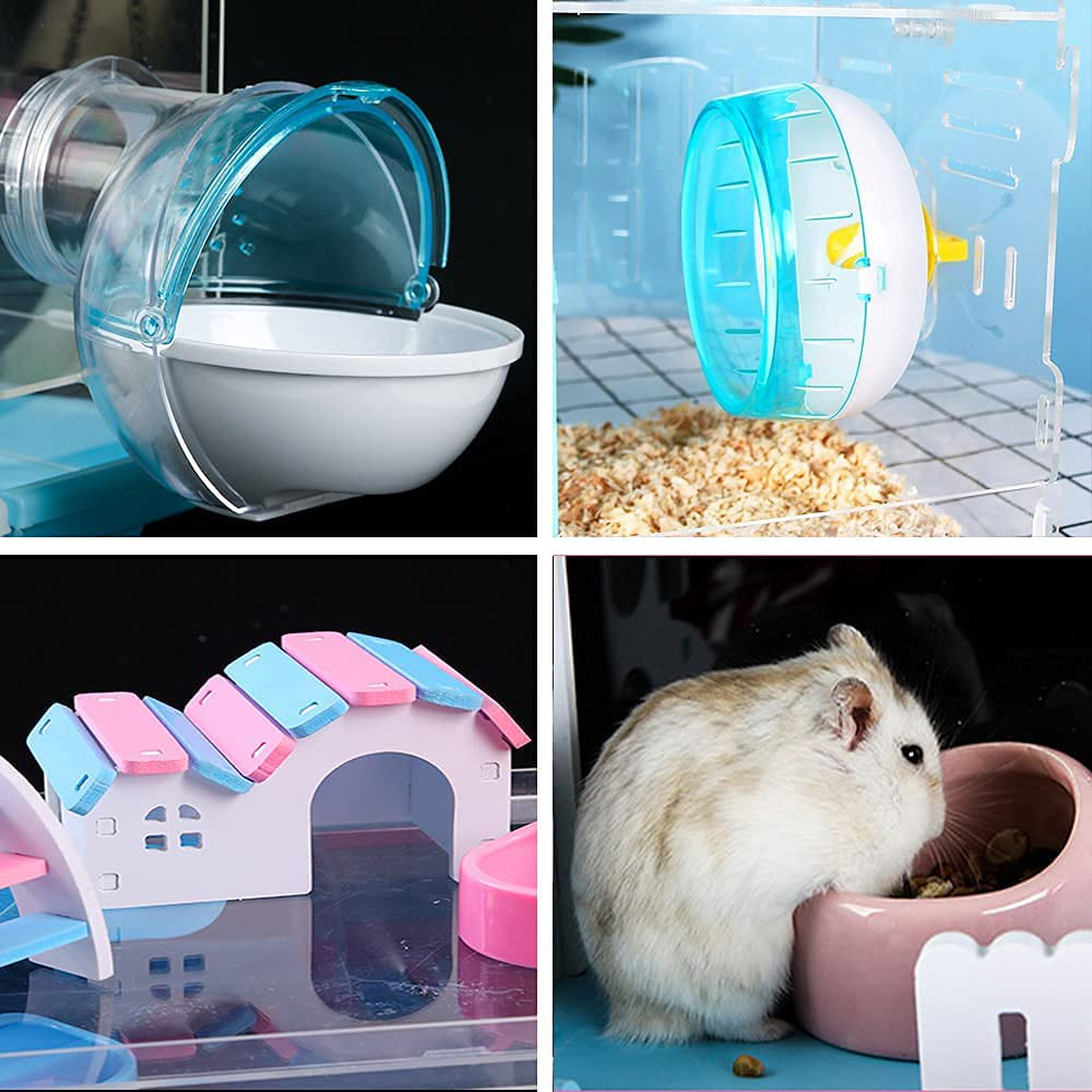 Duvindd Hamster Cages with Crossover Tubes Tunnels, Large Hamster Cage Habitats Gerbil House, Transparent Acrylic Small Animal Cage for Pet Rat, Syrian Hamster, Mouse with Accessories