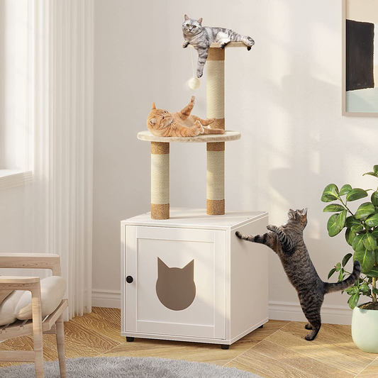 Favepaw Cat Litter Box Enclosure, Wooden Cat House with Cat Tree Tower, Hidden Cat Washroom Furniture, Enlarged Cat Litter Cabinet Animals & Pet Supplies > Pet Supplies > Cat Supplies > Cat Furniture FavePaw   