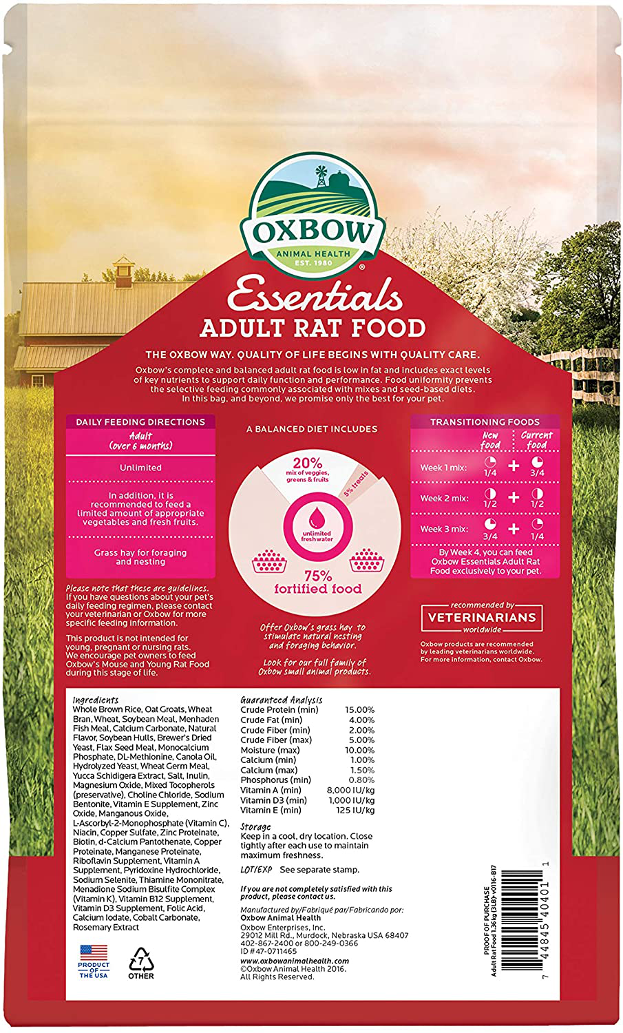 Oxbow Essentials Adult Rat Food - All Natural Adult Rat Food Animals & Pet Supplies > Pet Supplies > Small Animal Supplies > Small Animal Food Oxbow   