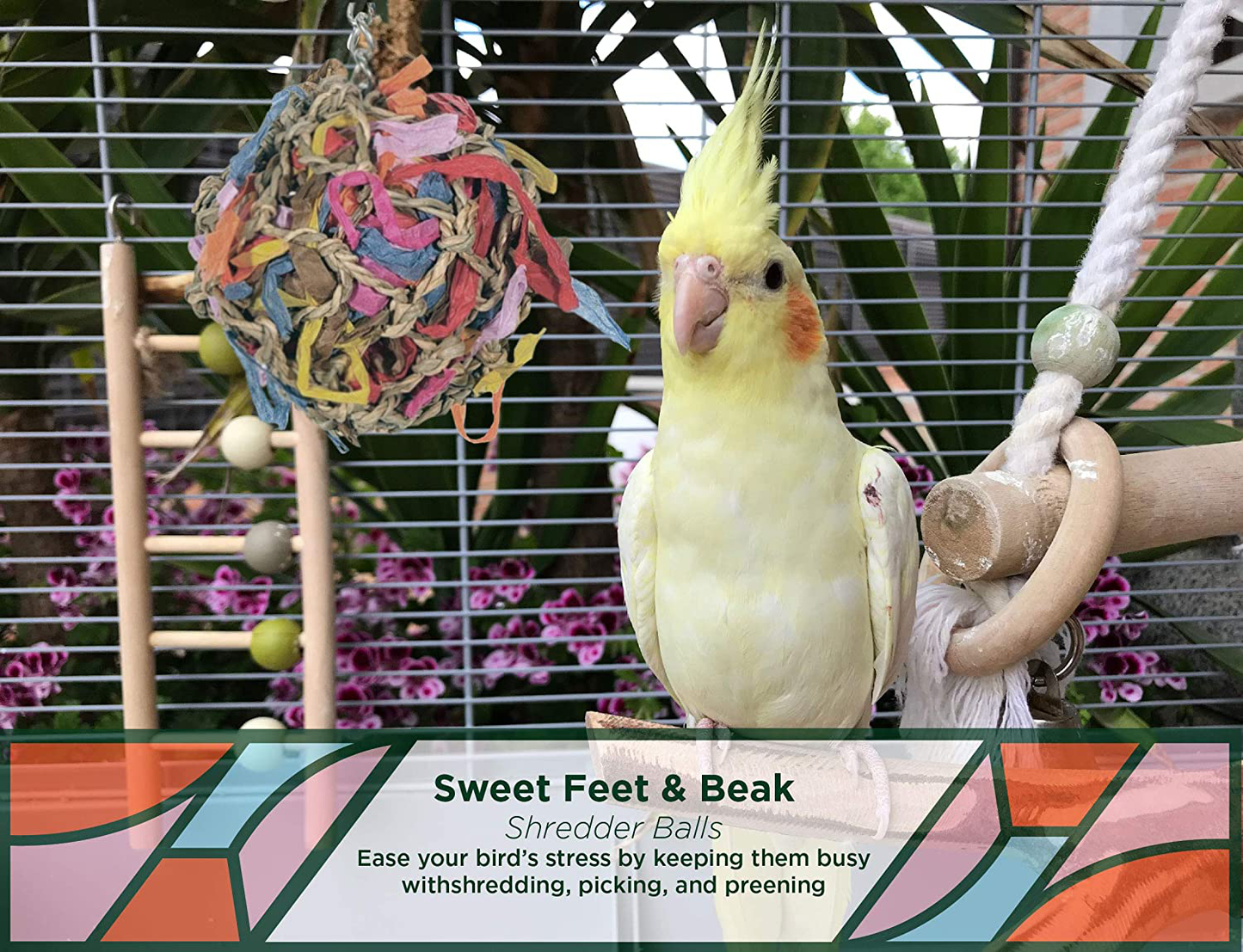 Sweet Feet and Beak Super Shredder Ball - Bird Cage Accessories to Keep Your Bird Busy Foraging for Hidden Treasures - Non-Toxic, Easy to Install Bird Foraging Toys, Bird Treats, Parrot Toys Animals & Pet Supplies > Pet Supplies > Bird Supplies > Bird Toys Sweet Feet and Beak   