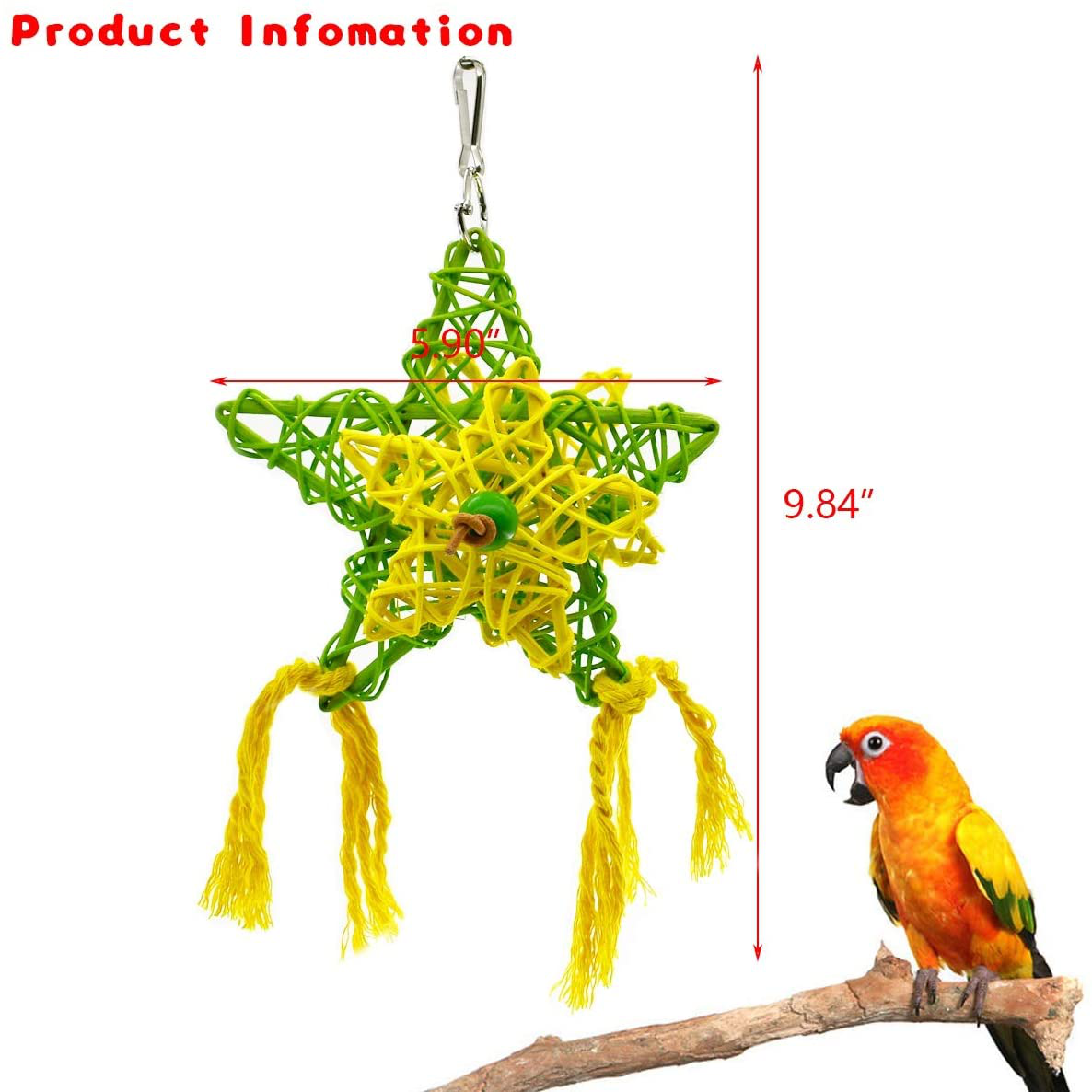 Cooshou 3Pcs Bird Parrot Shredder Toys Handmade Bamboo Parrot Conures Chewing Toy with Rattan Five-Pointed Stars Small Bird Hanging Swing Foraging Toy for Cockatiels Budgie Parroket Animals & Pet Supplies > Pet Supplies > Bird Supplies > Bird Toys CooShou   