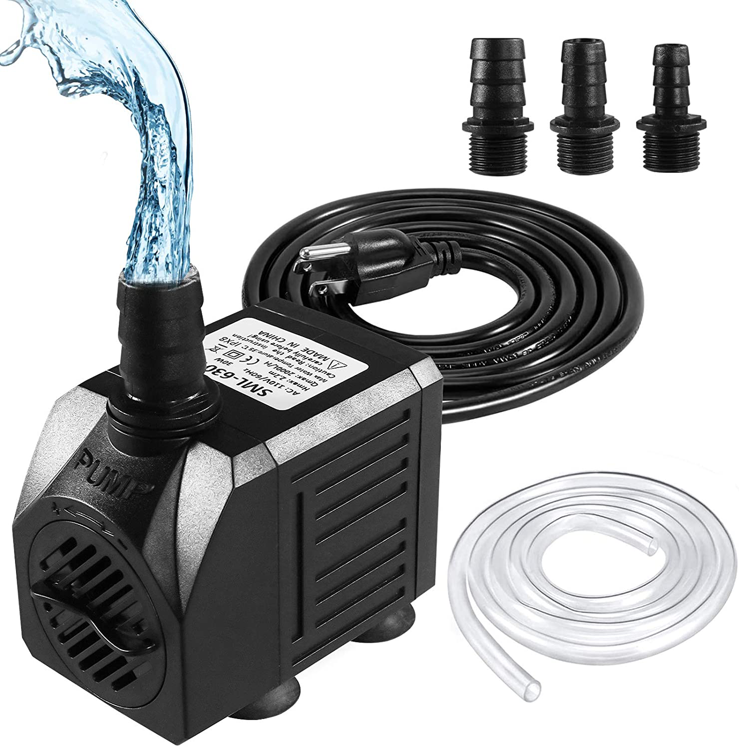 Fountain Pump, 520GPH Submersible Water Pump with Dry Burning Protection, 30W Small Fountain Pond Pump with 6.5Ft Tubing (1/2 Inch ID), 2000L/H, 3 Nozzles for Aquariums, Fish Tank, Hydroponics Animals & Pet Supplies > Pet Supplies > Fish Supplies > Aquarium & Pond Tubing AsFrost 520GPH  