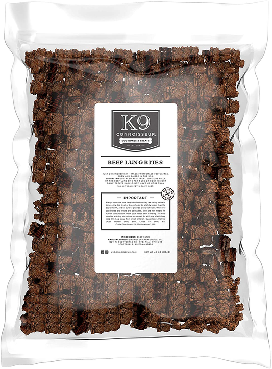 K9 Connoisseur Low to Odor Free Slow Roasted Beef Lung Bites for Dogs Made in USA Grain & Rawhide Free Natural Dog Treats for Large Dogs Aggressive Chewers Also the Best for Medium & Small Breed Dogs