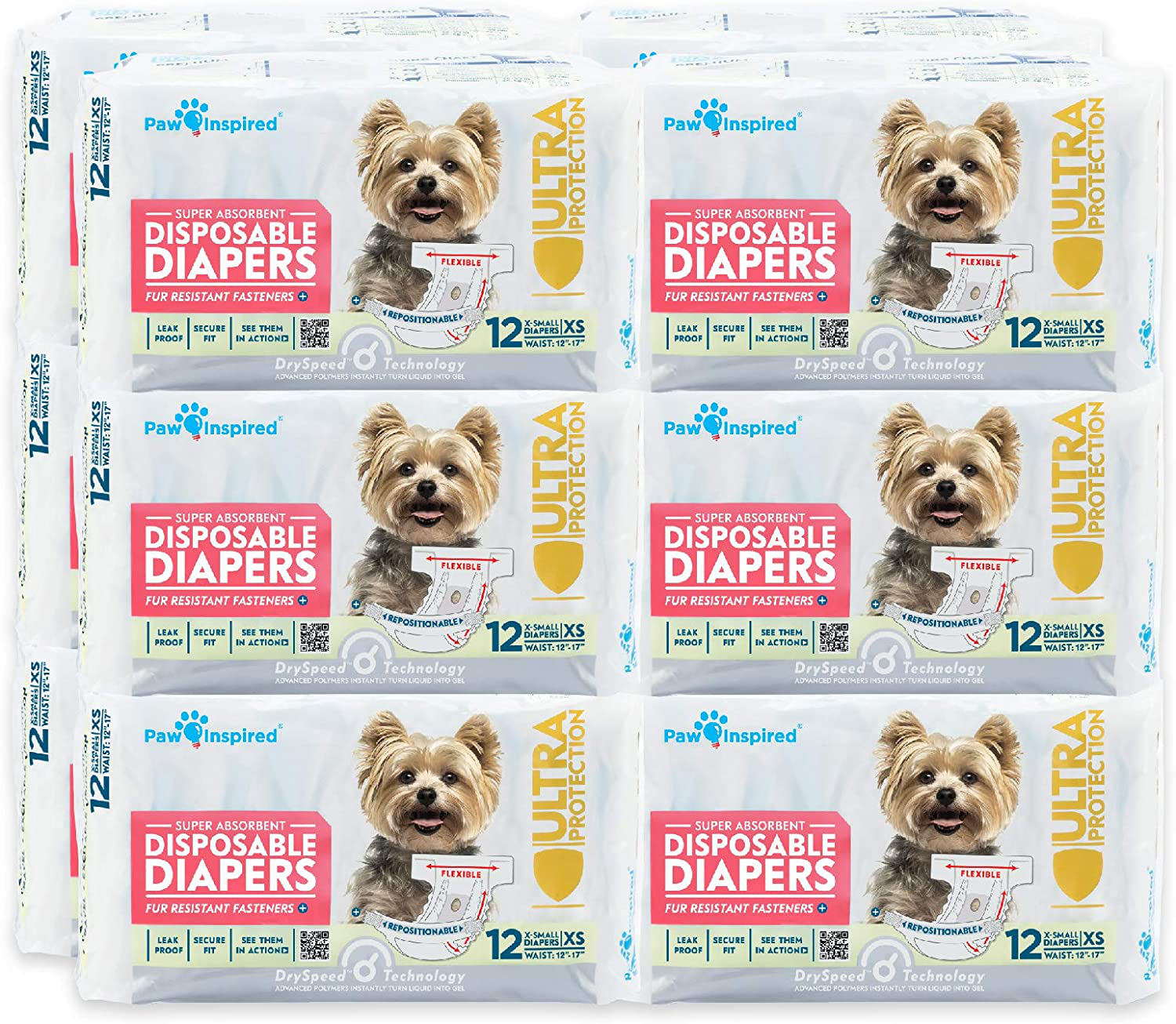 Paw Inspired Disposable Dog Diapers | Female Dog Diapers Ultra Protection |Puppy Diapers, Diapers for Dogs in Heat, or Dog Incontinence Diapers (144 Count, X-Small) Animals & Pet Supplies > Pet Supplies > Dog Supplies > Dog Diaper Pads & Liners Paw Inspired   