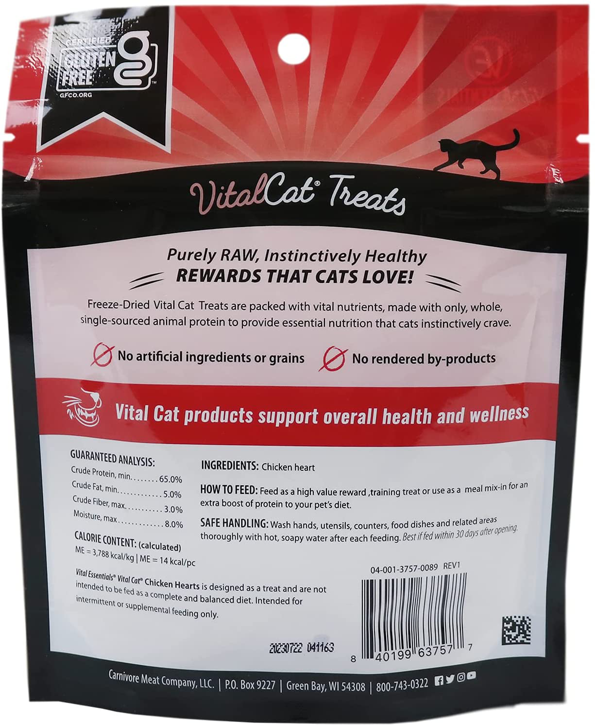 Vital Cat Freeze-Dried Chicken Hearts Cat Treats, 0.8 Oz, Brown (3757) Animals & Pet Supplies > Pet Supplies > Cat Supplies > Cat Treats Vital Essentials   
