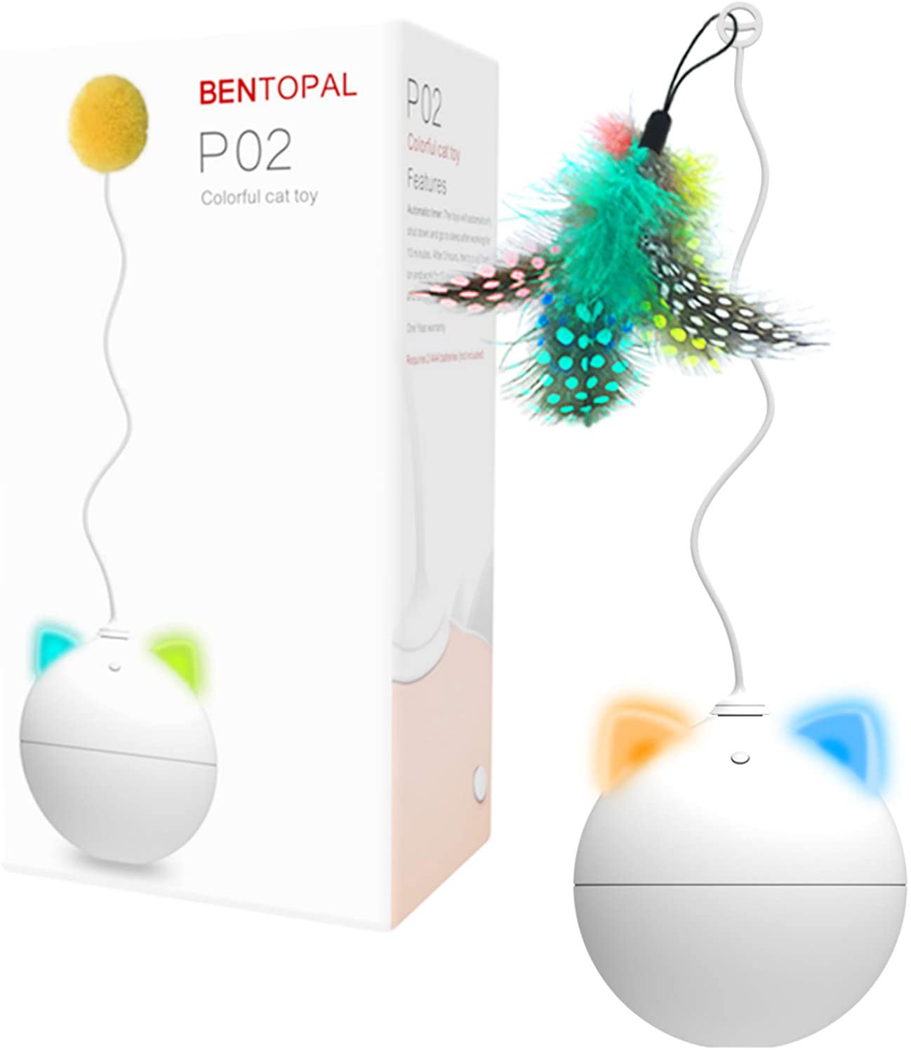 BENTOPAL Cat Toys for Indoor Cats Automatic Interactive with Cats/Kittens, Feather Can Replaced Animals & Pet Supplies > Pet Supplies > Cat Supplies > Cat Toys BENTOPAL White  