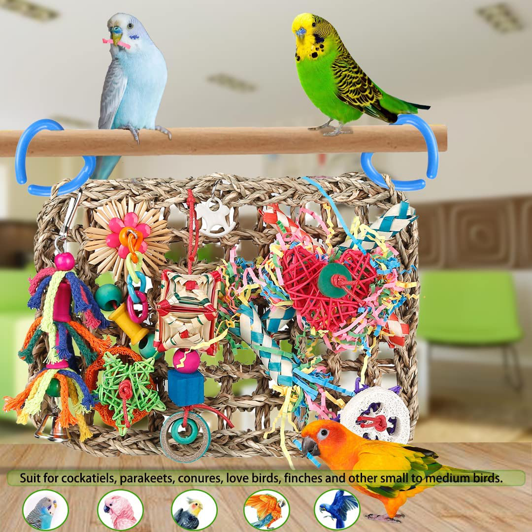 Bbjinronjy Bird Toys for Parakeets Cockatiels Conures Climbing Hammock with Colorful Bird Chew Toys Shredding Toy Seagrass Foraging Activity Wall Animals & Pet Supplies > Pet Supplies > Bird Supplies > Bird Toys BBjinronjy   