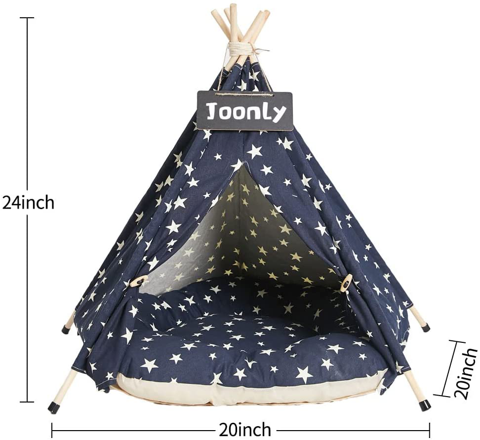 Joonly Pet Teepee Portable Dog & Cat Tent Pet Bed with Cushion & Blackboard Indoor Cat & Dog Houses