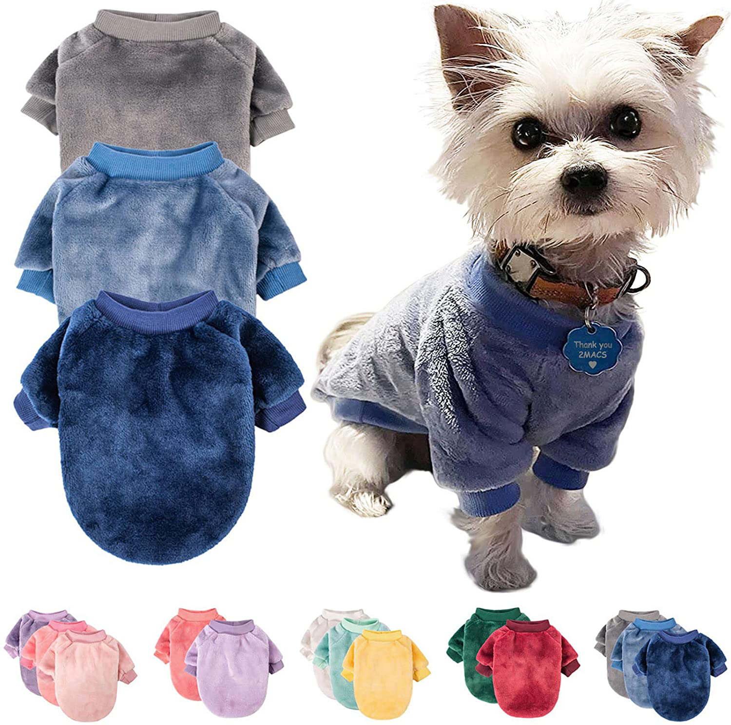 Dog Sweater, Pack of 2 or 3, Dog Clothes, Dog Coat, Dog Jacket for Small or Medium Dogs Boy or Girl, Ultra Soft and Warm Cat Pet Sweaters Animals & Pet Supplies > Pet Supplies > Dog Supplies > Dog Apparel FABRICASTLE Grey,Blue,Dark blue Large 