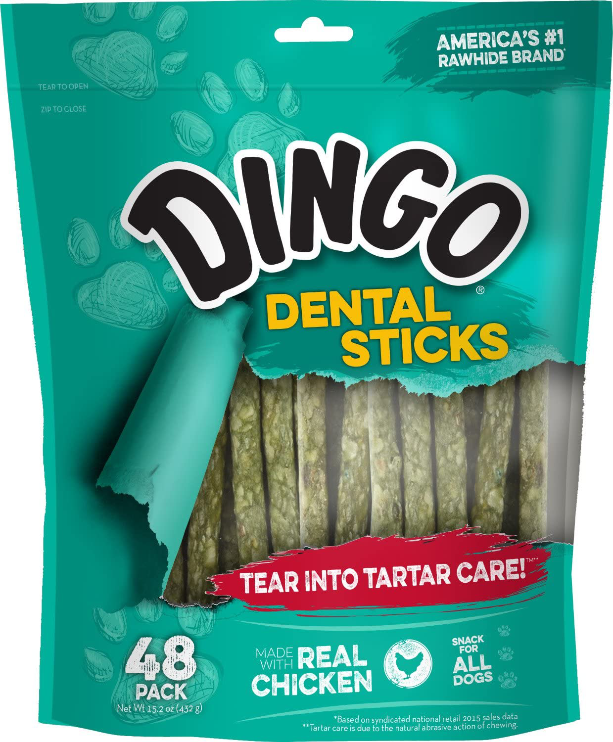 Dingo Tartar and Breath Dental Sticks for All Dogs, Made with Chicken Dental Dog Chew Animals & Pet Supplies > Pet Supplies > Dog Supplies > Dog Treats Dingo 48 Count (Pack of 1)  
