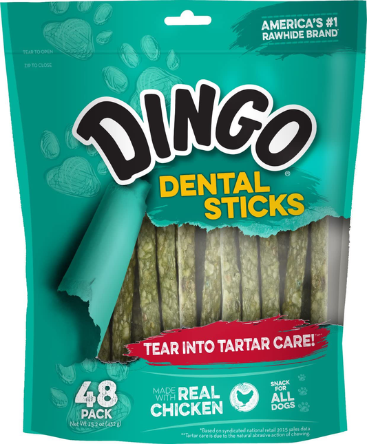 Dingo Tartar and Breath Dental Sticks for All Dogs, Made with Chicken Dental Dog Chew Animals & Pet Supplies > Pet Supplies > Dog Supplies > Dog Treats Dingo 48 Count (Pack of 1)  