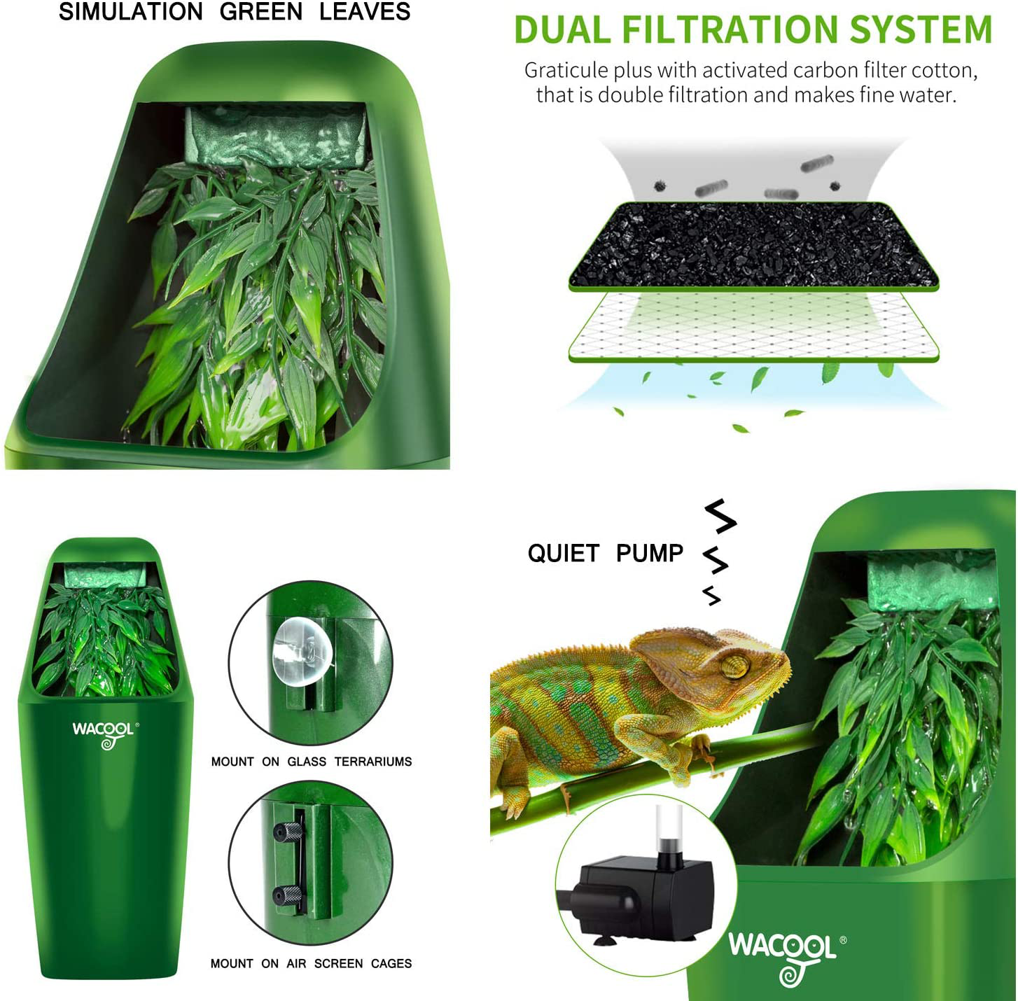 WACOOL Automatic Reptile Dripper, Reptile Drinking Fountain Water Dispenser for Chameleon Iguana Crested Gecko Lizard Amphibians Animals & Pet Supplies > Pet Supplies > Reptile & Amphibian Supplies > Reptile & Amphibian Habitats WACOOL   