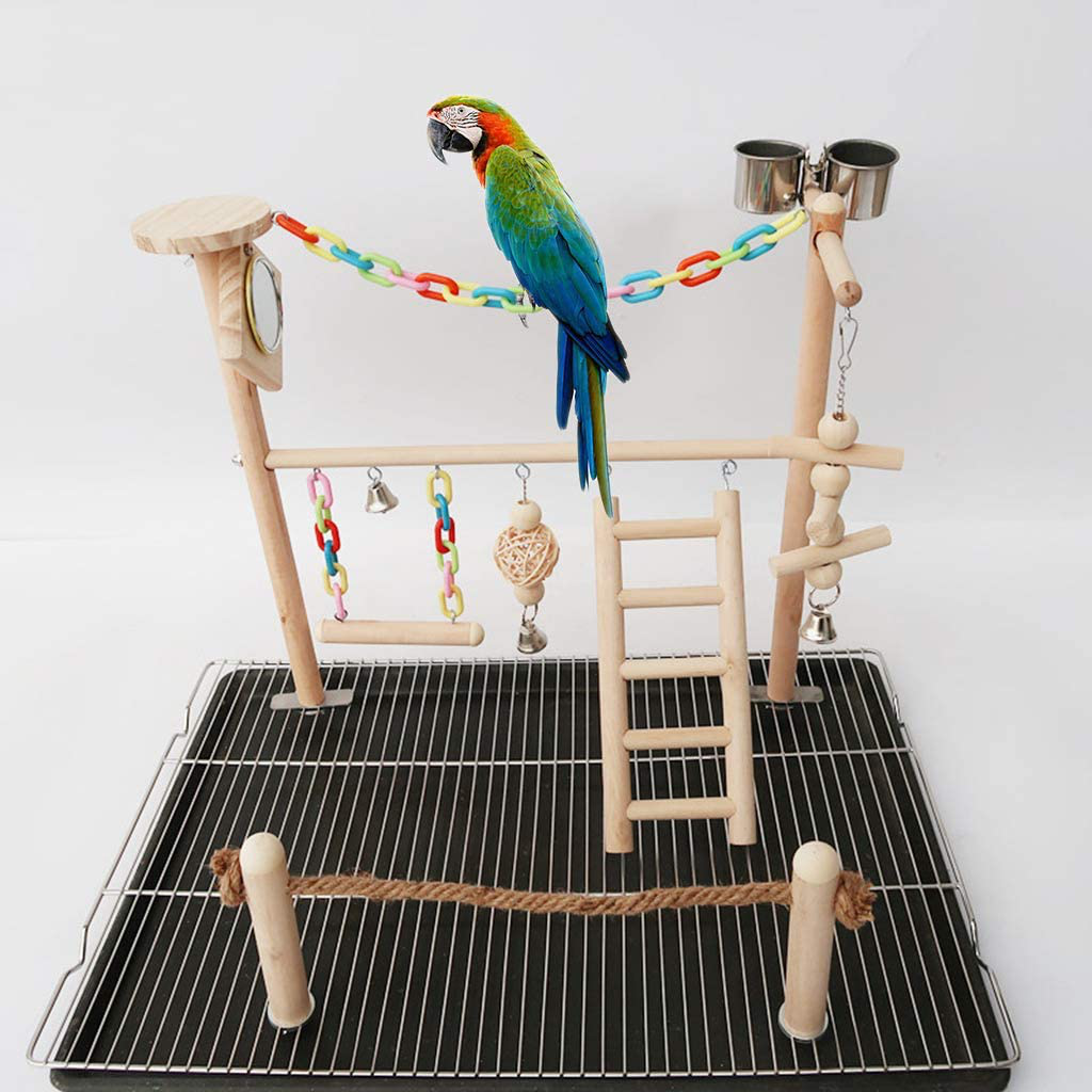 Kerdejar Parrot Bird Play Stand Cockatiel Playground Wood Perch Gym Ladder Feeder Cups Animals & Pet Supplies > Pet Supplies > Bird Supplies > Bird Gyms & Playstands KerDejar   