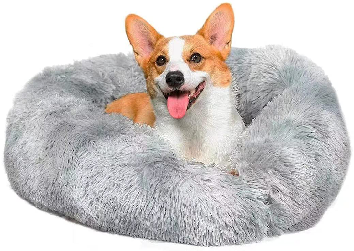 SOHONRY Calming Donut Dog Cuddler Bed for Small Medium Dogs & Cats, Plush Cozy round Pet Bed Fluffy Self Warming Indoor Sleeping Dog Bed Cushion Mat, Machine Washable (23”/31”) Animals & Pet Supplies > Pet Supplies > Dog Supplies > Dog Beds SOHONRY Gray Large(31"*31") 