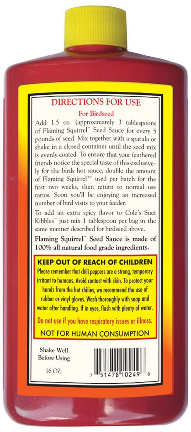 Cole'S FS16 Flaming Squirrel Seed Sauce, 16-Ounce Animals & Pet Supplies > Pet Supplies > Bird Supplies > Bird Food Cole's Wild Bird Products   