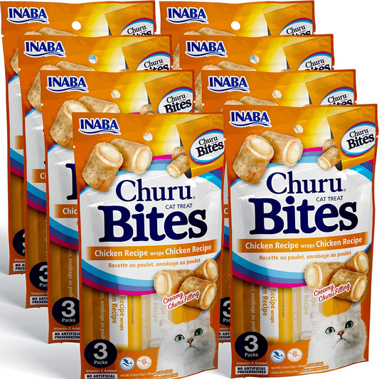 INABA Churu Bites for Cats, Grain-Free, Soft/Chewy Baked Chicken Wrapped Churu Filled Cat Treats with Vitamin E, 0.35 Ounces Each Tube| 24 Tubes Total (3 per Pack) Animals & Pet Supplies > Pet Supplies > Cat Supplies > Cat Treats INABA Chicken  