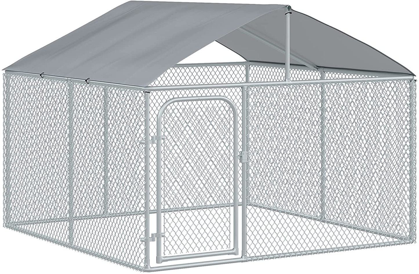 Pawhut Outdoor Dog Kennel Galvanized Steel Fence with Cover Secure Lock Mesh Sidewalls for Backyard Animals & Pet Supplies > Pet Supplies > Dog Supplies > Dog Houses PawHut 7.5' x 7.5 ' x 5.6'  