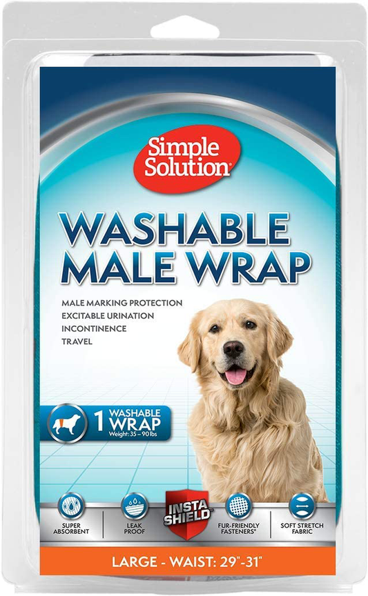 Simple Solution Washable Male Dog Diapers | Absorbent Male Wraps with Leak Proof Fit | Excitable Urination, Incontinence, or Male Marking | 1 Reusable Dog Diaper per Pack Animals & Pet Supplies > Pet Supplies > Dog Supplies > Dog Diaper Pads & Liners Simple Solution Large  
