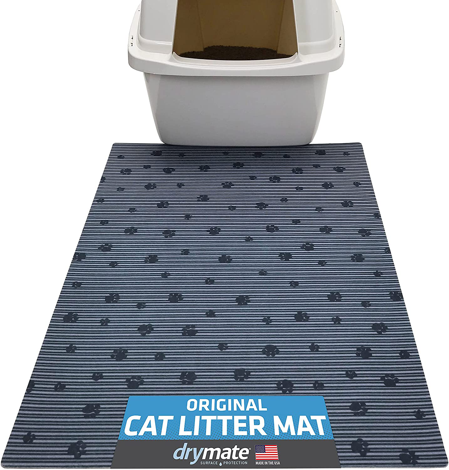 Drymate Original Cat Litter Mat, Contains Mess from Box for Cleaner Floors, Urine-Proof, Soft on Kitty Paws -Absorbent/Waterproof- Machine Washable, Durable (USA Made) Animals & Pet Supplies > Pet Supplies > Cat Supplies > Cat Litter Box Mats Drymate Grey Stripe Black Paw Large (20" x 28") 