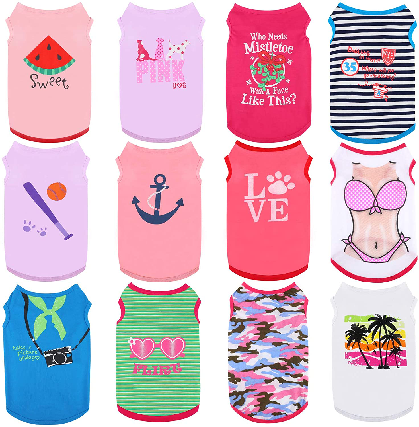 URATOT 12 Pieces Puppy Sleeveless T-Shirt Pet Clothes Dog Pullover Soft Shirt Pet Dog Vest Printed Puppy Shirts for Dog and Cat Wear, Various Styles Animals & Pet Supplies > Pet Supplies > Dog Supplies > Dog Apparel URATOT Large  