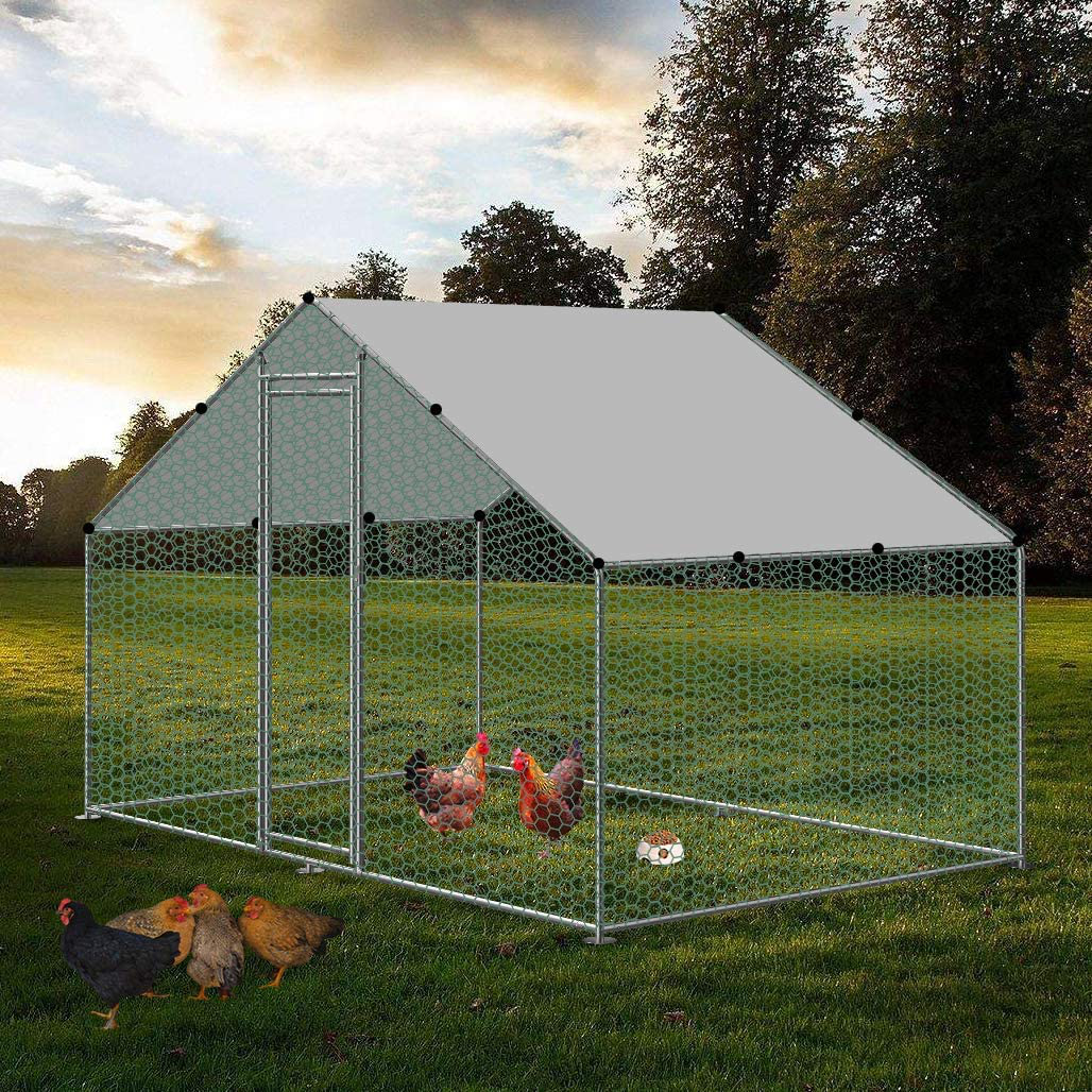 Chicken Coop, Walk-In Chincken Run Hen House Rabbits Habitat Cage with Waterproof Cover Enclosure Playpen for Backyard Farm