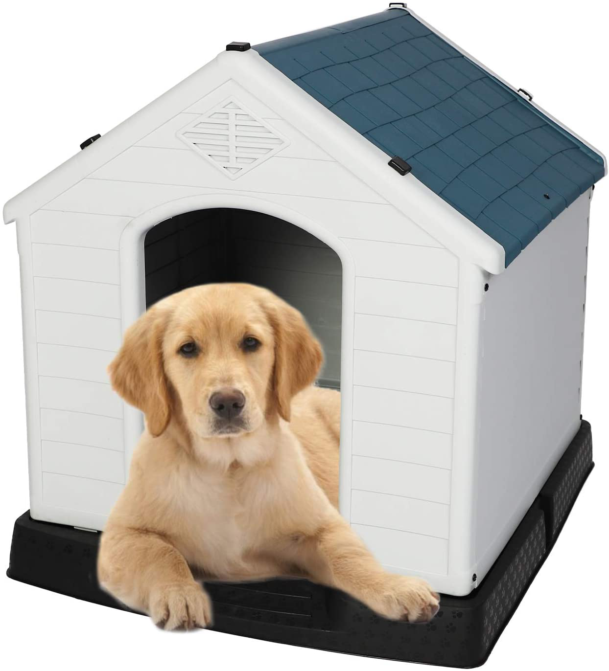 LONABR Plastic Outdoor Dog House for Pet Weatherproof Kennel Small to Large Size,Blue & White Animals & Pet Supplies > Pet Supplies > Dog Supplies > Dog Houses LONABR   