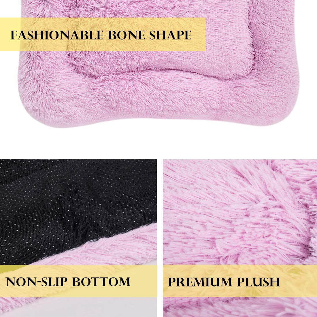 Poohoo Soft Plush Dog Bed,Dog Crate Bed Pet Cushion Pet Pillow Bed Washable,Non-Slip Crate Dog Bed Crate Mat Pet Bed for Medium Large Dogs (X-Large, Pink)