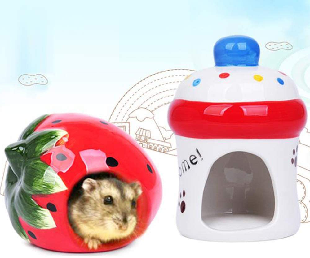 Nuxn Ceramic Hamster Bed Houses Cartoon Strawberry Shape Small Pet Animals Habitat Cage House Summer Cool Hamster Hideout Nest