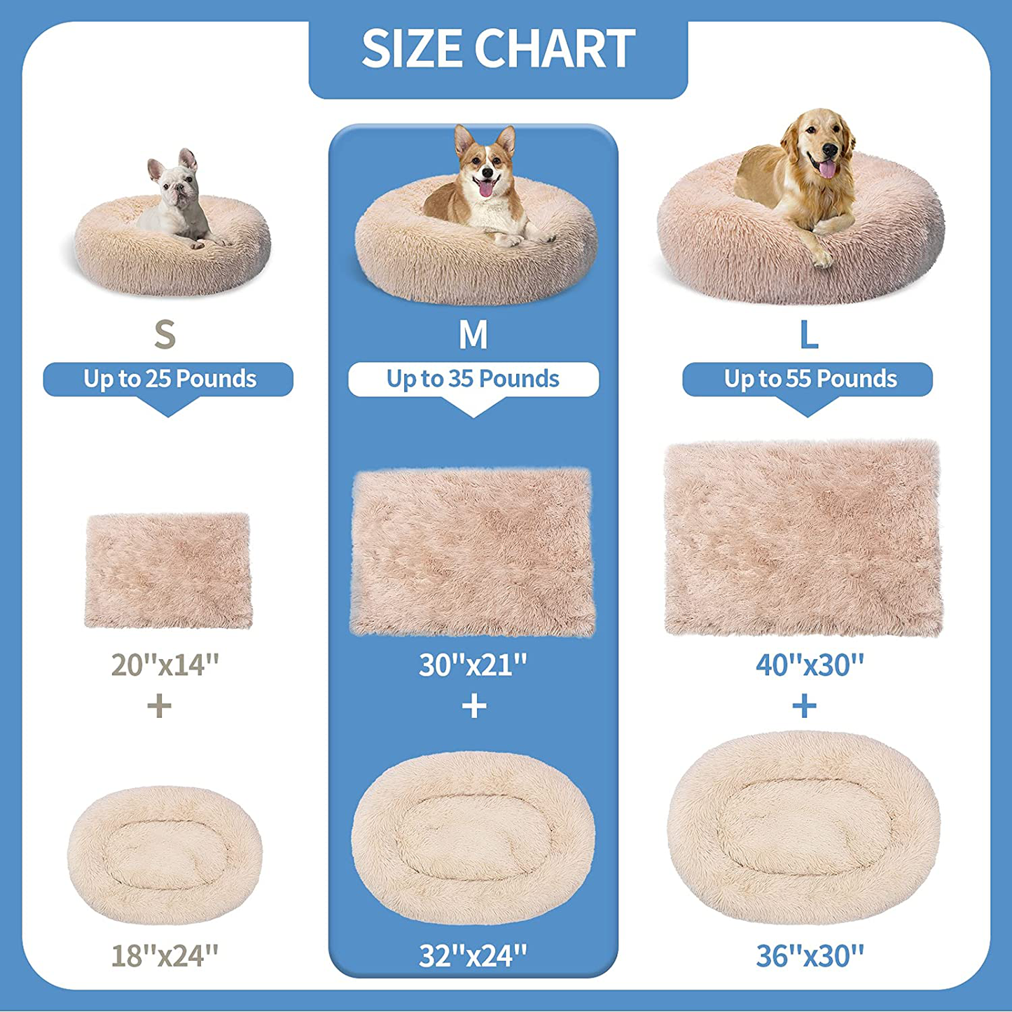 Jaten Calming Dog Beds for Medium Dogs with Blanket, Faux Fur Cat Beds Donut Cuddler, Comfy Self Warming Pet Bed Fits up to 35 Lbs Pets, Apricot Animals & Pet Supplies > Pet Supplies > Dog Supplies > Dog Beds JATEN   