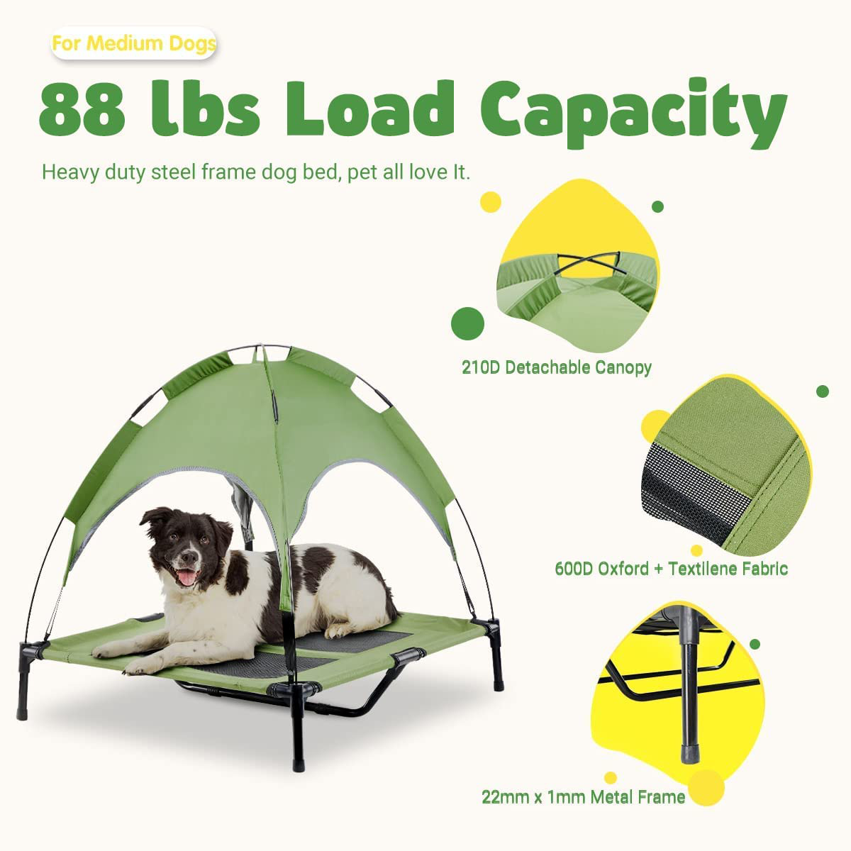 Free Paws Elevated Dog Bed with Canopy 600D Oxford Portable