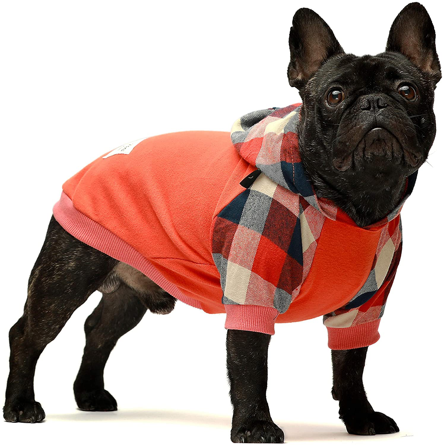 Fitwarm 100% Cotton Plaid Dog Clothes Lightweight Puppy Hoodie Pet Sweatshirt Doggie Hooded Outfits Cat Apparel