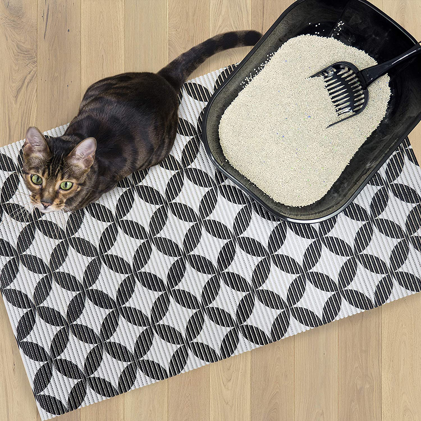 Fresh Kitty Durable XL Jumbo Foam Litter Box Mat – BPA and Phthalate Free, Water Resistant, Traps Litter from Box, Scatter Control, Easy Clean Mats – Gray Pattern 40”X 25” (9052)