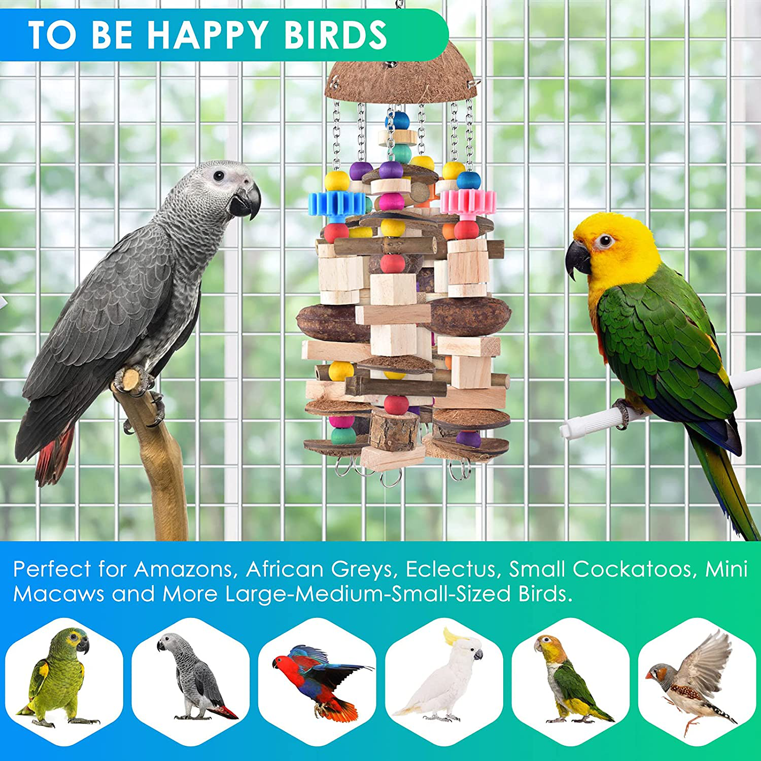 KATUMO Bird Parrot Toy, Large Parrot Toy Durable Wooden Blocks Bird Chewing Toy Parrot Cage Bite Toy Suits for African Grey Cockatoos Amazon Parrots Mini Macaws Large Medium Parrot Birds Animals & Pet Supplies > Pet Supplies > Bird Supplies > Bird Toys KATUMO   