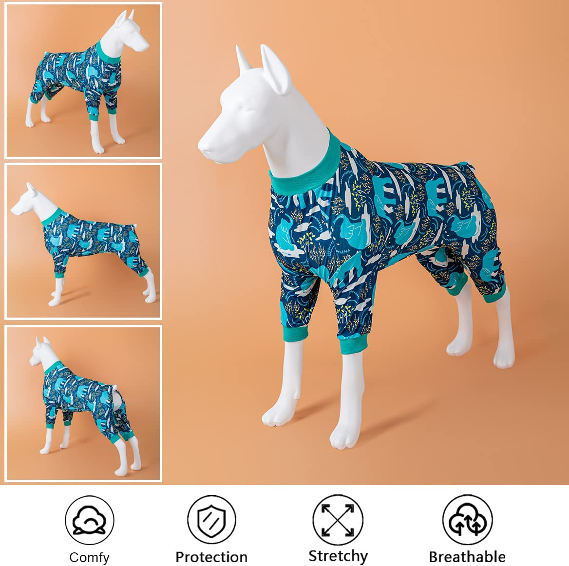 Lovinpet Large Dog Pajamas, Soft Cotton Dog Pjs with Polar Bear Snowflake Printed, Dog Clothing with Elastic Cord Design for Medium & Large Dogs, Removable Pet Jumpsuits for Post Surgery Shirt
