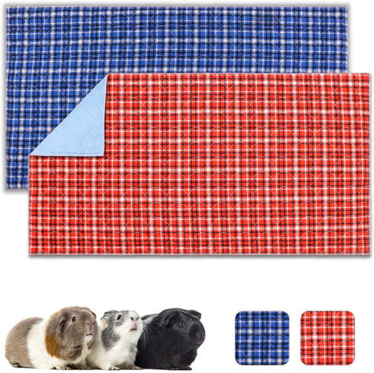 Uteuvili 2 PCS Guinea Pig Cage Liners Guinea Pig Bedding Washable Waterproof Reusable anti Slip Super Absorbent Pee Pads for Small Animals (Red&Blue Plaid 24"X 47") Animals & Pet Supplies > Pet Supplies > Small Animal Supplies > Small Animal Bedding Uteuvili   